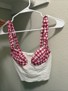 Zara White Crop Top with Pink Gingham Bust